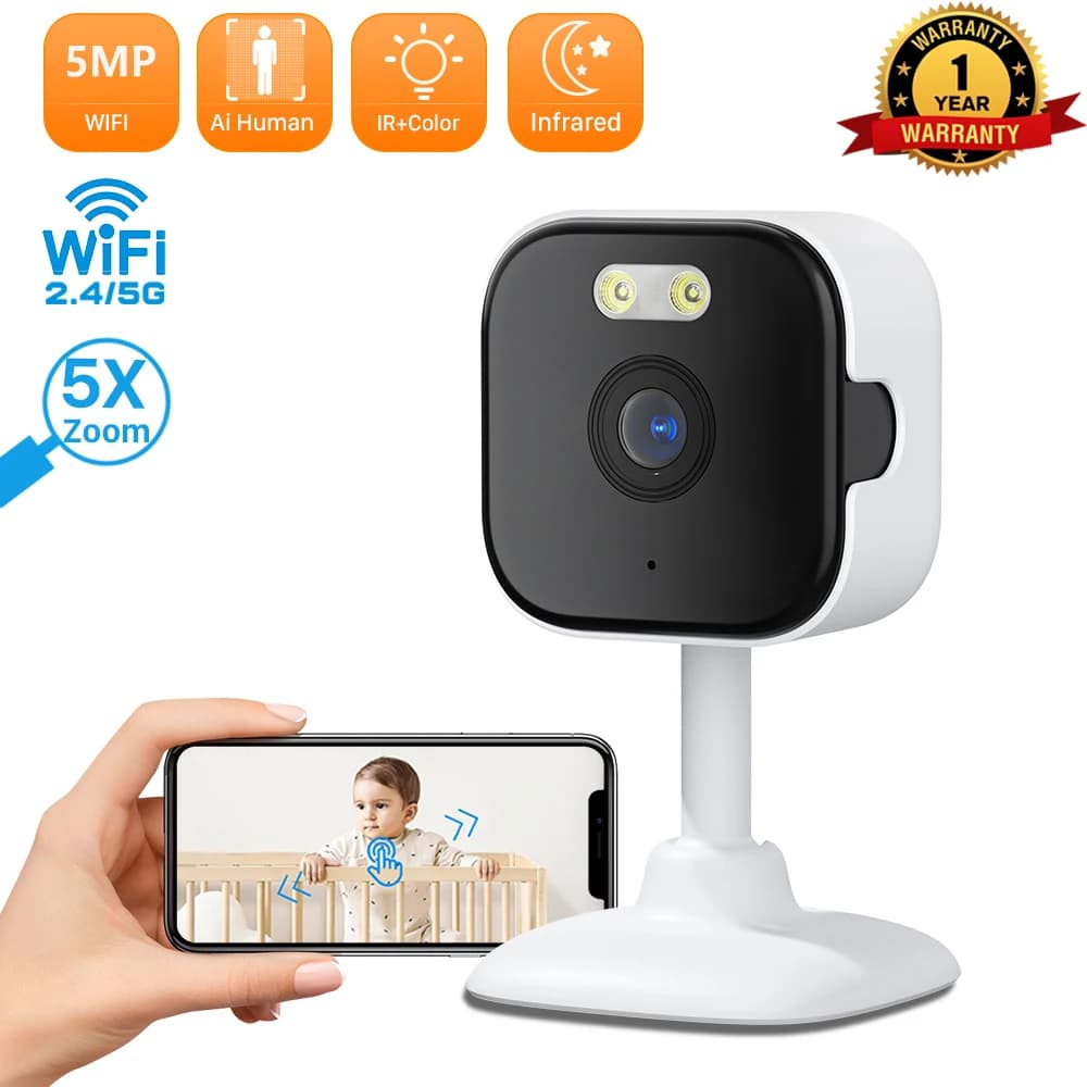 5MP 2.4G/5G Wifi Mini Baby Monitor Telecamera di protezione di sicurezza Audio bidirezionale Telecamera di rete con rilevamento del movimento da 2MP