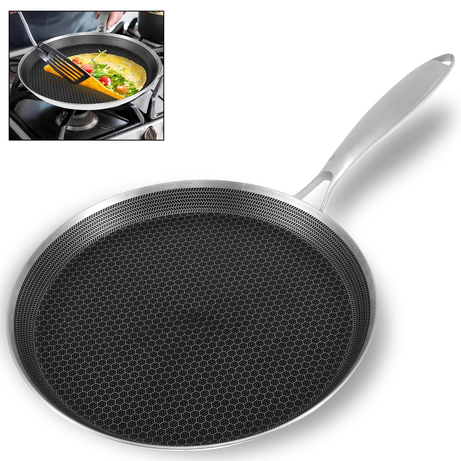Stainless Steel Frying Pan Non-stick Cooking Honeycomb Dosa Pan Gas Stove Pot Induction Compatible Kitchen Pancake Pans Cookware