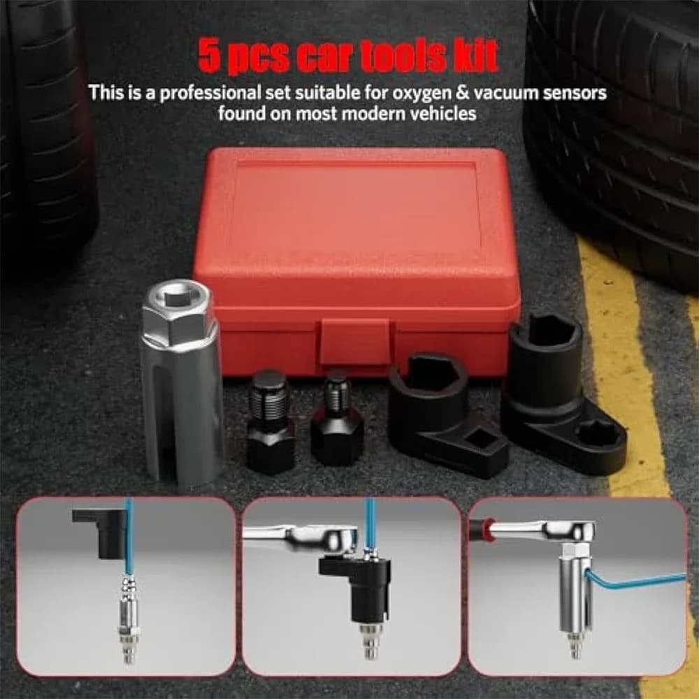 5pcs Oxygen Sensor Wrench Kit with Offset Vacuum Sensor Socket and Thread Chaser Tool for Automotive O2 Socket Removal Install