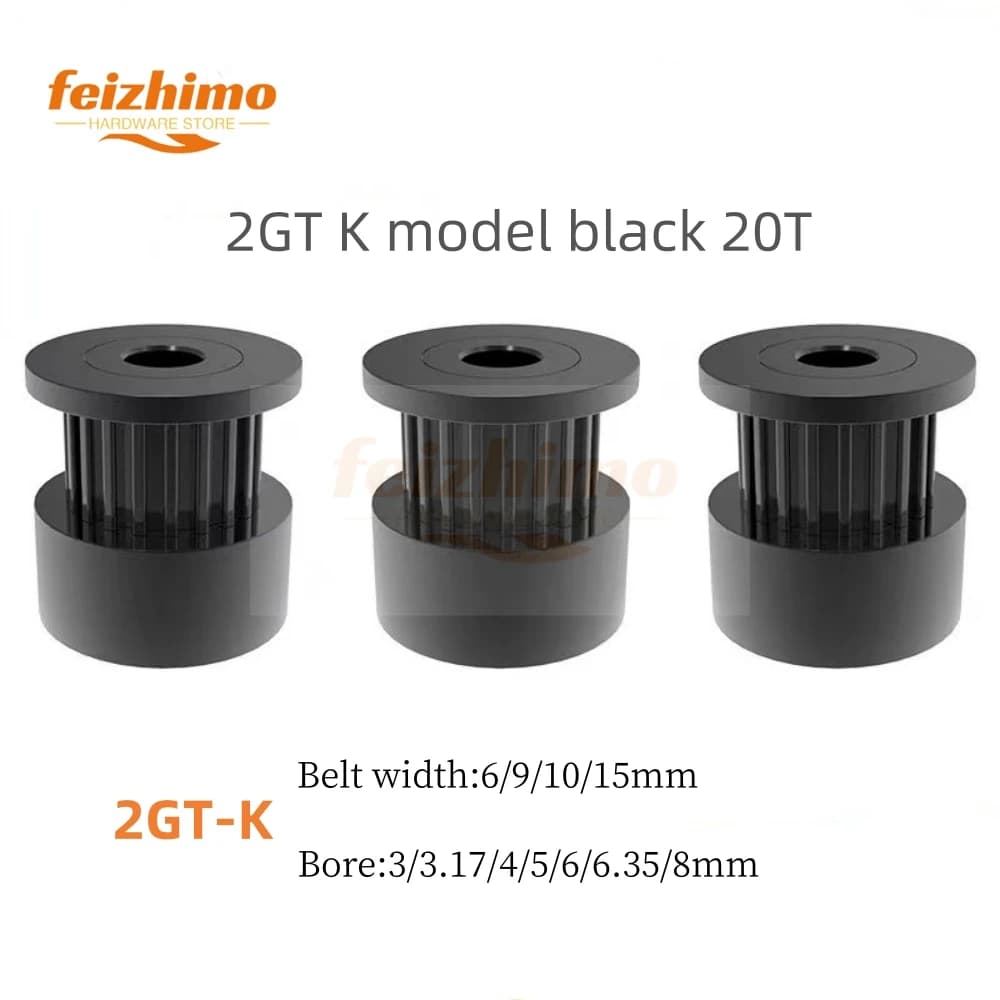 Accessori per stampanti 3D 2GT ruota sincrona tipo K 20 denti larghezza cinghia 6/9/10/15mm apertura 3/3.17/4/5/6/6.35/8mm versione nera