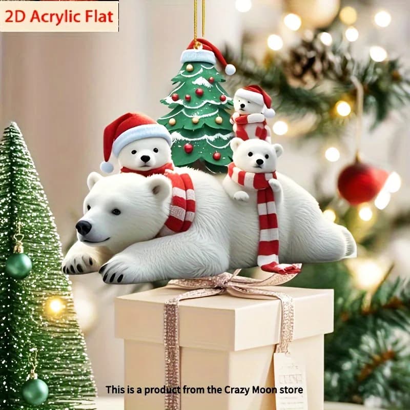 Serie di animali di Natale Ornamenti pendenti in acrilico piatto 2D per la festa di Natale Decorazioni per la casa Zaino Portachiavi Albero Decorazione natalizia