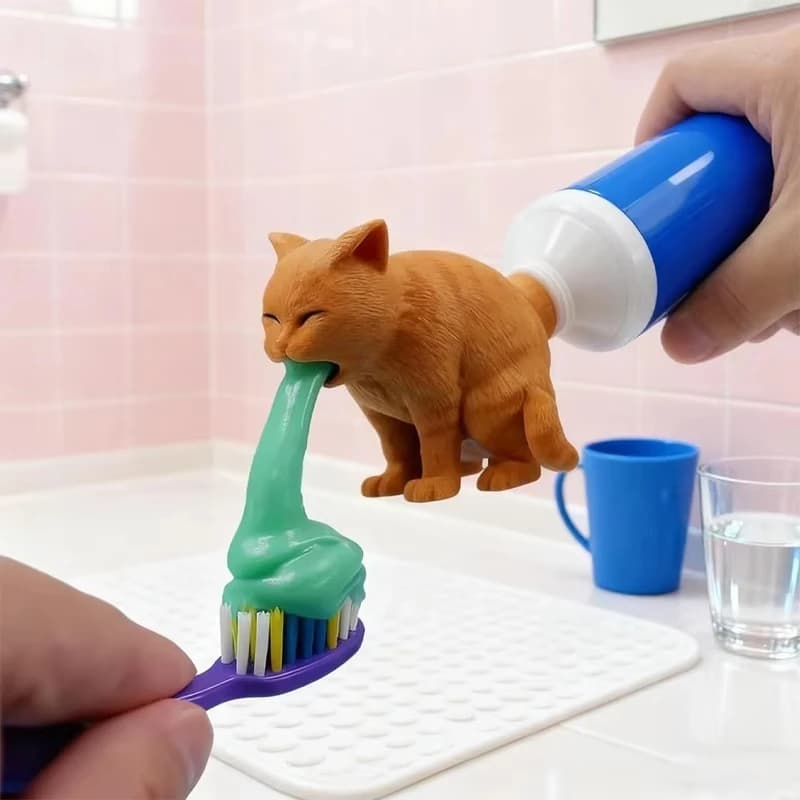 Dispenser di Dentifricio Creativo e Divertente a Forma di Gatto che Vomita, Tappo Scherzoso per Dentifricio, Regalo per Bambini e Adulti, Accessori per il Bagno