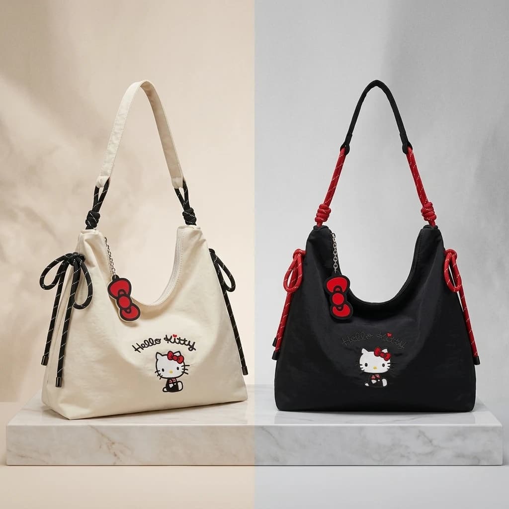 Hello Kitty Knot Canvas Tote Bag 2025 Summer Shoulder Handbag Embroidered Large Capacity Commuter Cute Kawaii Reusable Gift