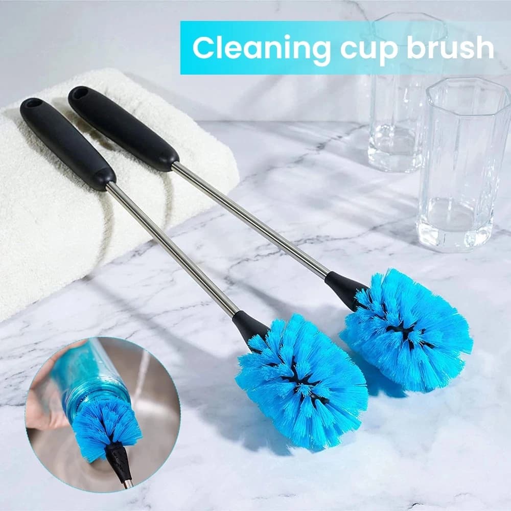 Set di Spazzole 3-in-1 in Acciaio Inox per Bottiglie d'Acqua, Spazzola con Manico Lungo per Pulizia Bottiglie, Utensili per Lavaggio e Pulizia in Cucina