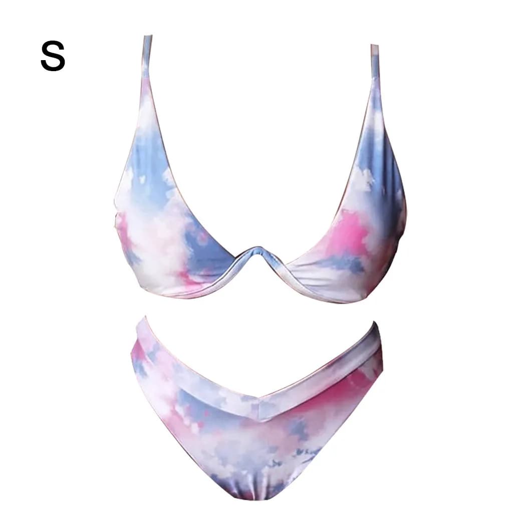 Set di costumi da bagno con staffa in acciaio, costume da bagno in poliestere con stampa, costume da bagno estivo da donna, taglia L