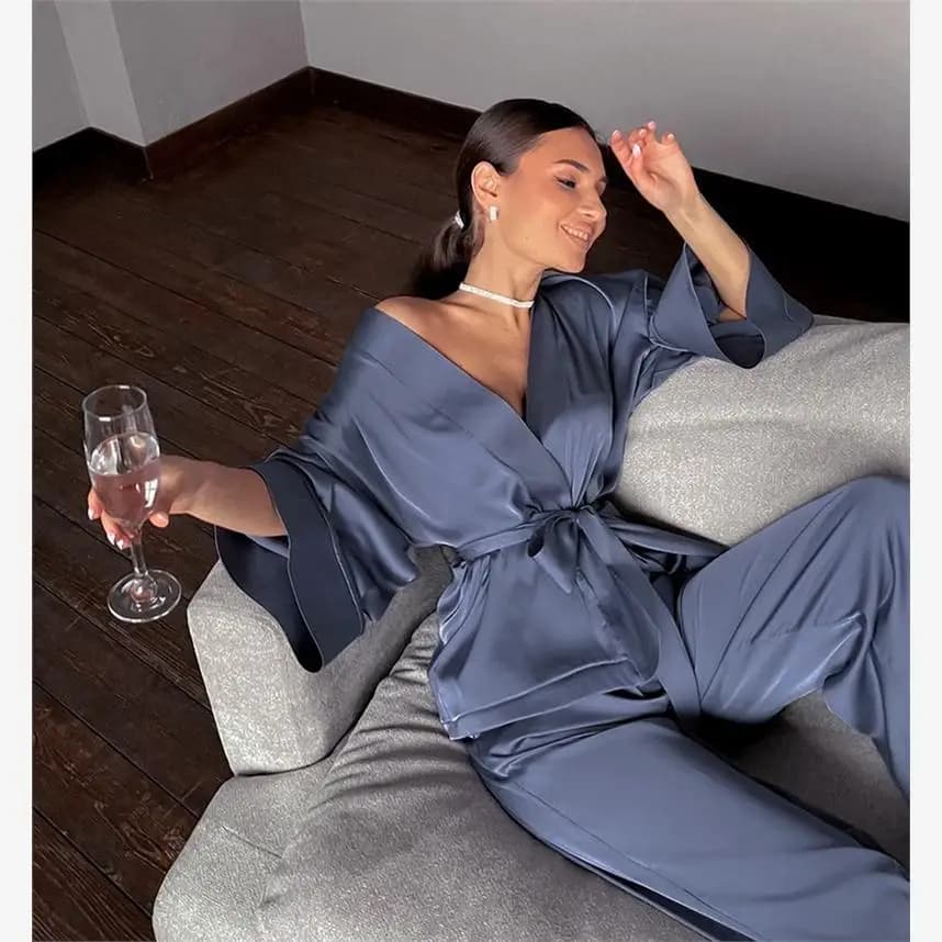 Spwear Women's Satin Pajama Sets Loose Home Pants Comfortable Sleepwear Elegant Robe Fall Collection Other Material 100%