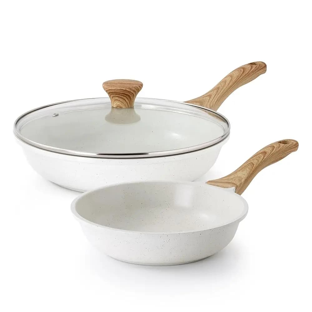 Padelle Antiaderenti, Padelle per Omelette con Rivestimento in Ceramica Bianca, Pentole Salutari, Padella da Chef, Senza PTFE e PFAS (8+11 Pollici)