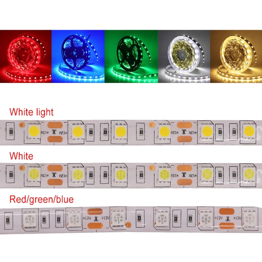 Striscia LED 12V 5m SMD 5050 300 LED Pixel 2835 Diodo Nastro RGB Bianco Nastro LED Luci flessibili Decorazioni per la casa