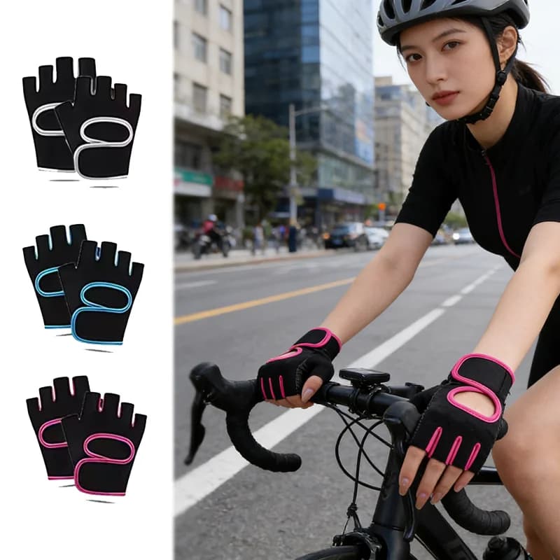 Guanti Antiscivolo per Sollevamento Pesi Unisex, Mezze Dita Traspiranti, per Fitness, Allenamento con Manubri, Ciclismo, Protezione Polso Regolabile