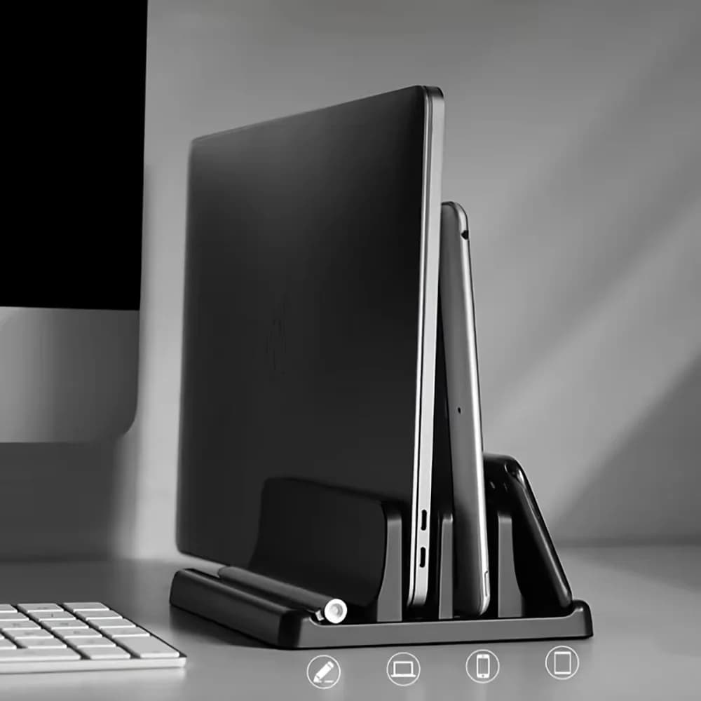 Laptop stand, vertical storage rack suitable for Macbook, iPad, tablet, desktop base