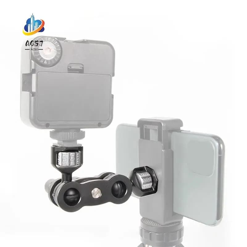 AC57-TM-5 Braccio magico articolato con doppia testa a sfera per clip per telefono treppiede Vite da 1/4 di pollice per microfono monitor LCD a luce LED