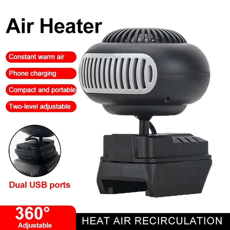Ventilatore elettrico portatile per riscaldatore d'aria con doppie porte USB Macchina per disappannamento finestrino dell'auto adatta a Makita 20V