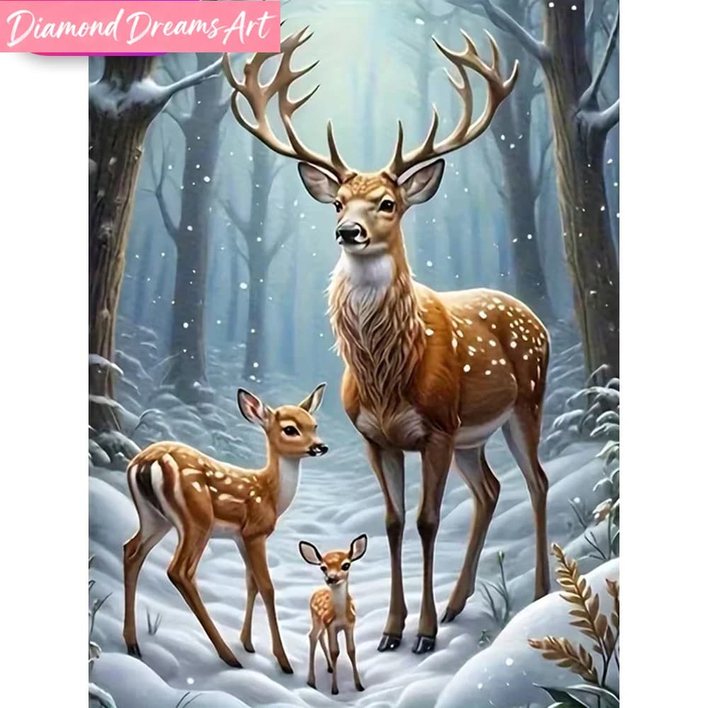 Diamantopittura Senza Cornice, Cervo Animale 5D Fai da Te, Mosaico di Diamanti Invernale, Adatto per Principianti, Ricamo, Nuovo Arrivo, Regalo Fatto a Mano