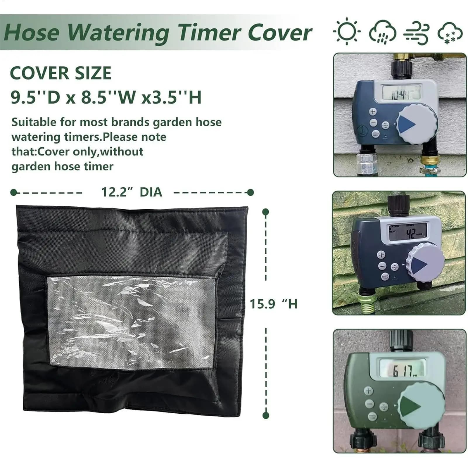 Cover for timer for garden hose weatherproof sleeve Transparent antifreeze sleeve visible for front window for outdoor garden Prato Cortile