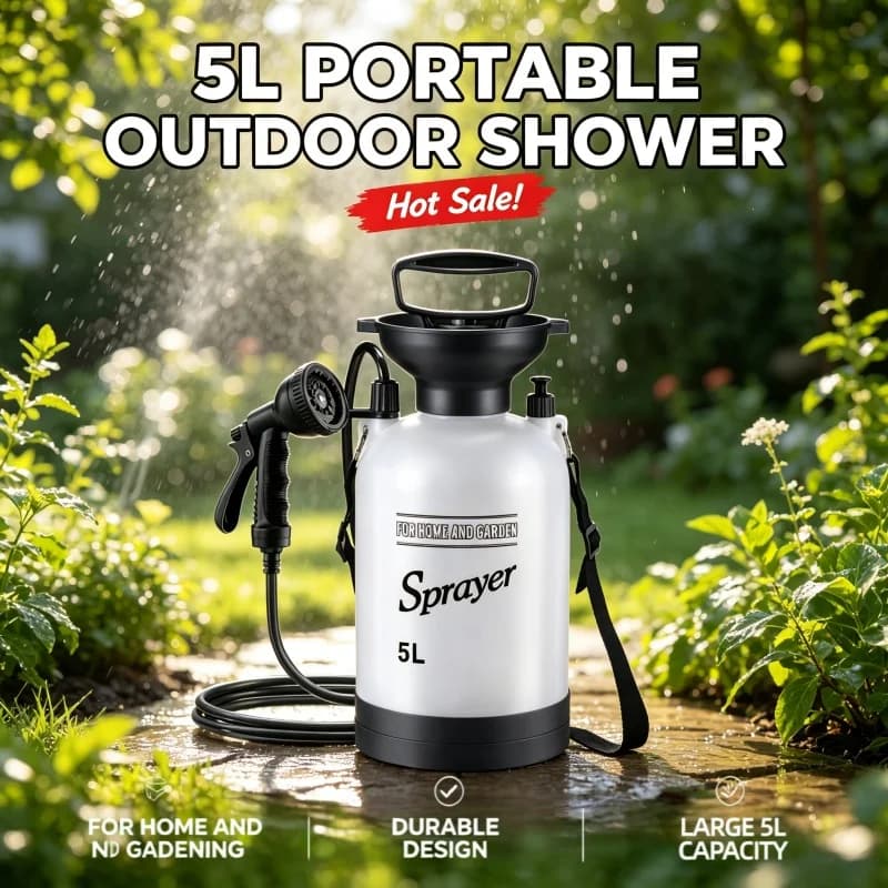 5L Portable Camping Shower Manual Pressure Sprayer Spray Bottle with Adjustable Nozzle for Garden Pet Bath Car Wash Outdoor Use