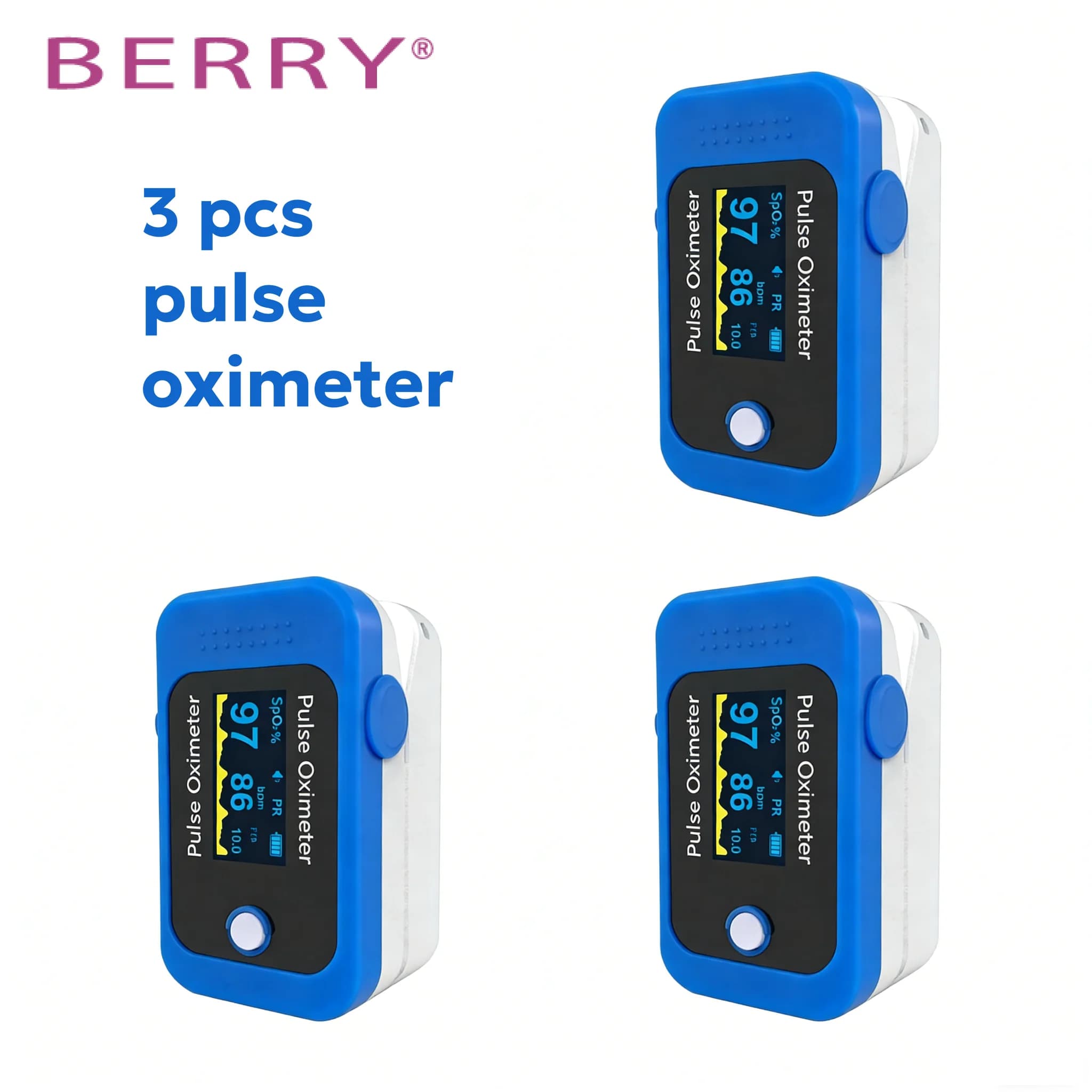 Portable Oximeter from finger with OLED screen, blood oxygen saturation monitoring, SpO2, PI heart rate detector, for home use (3 pieces)