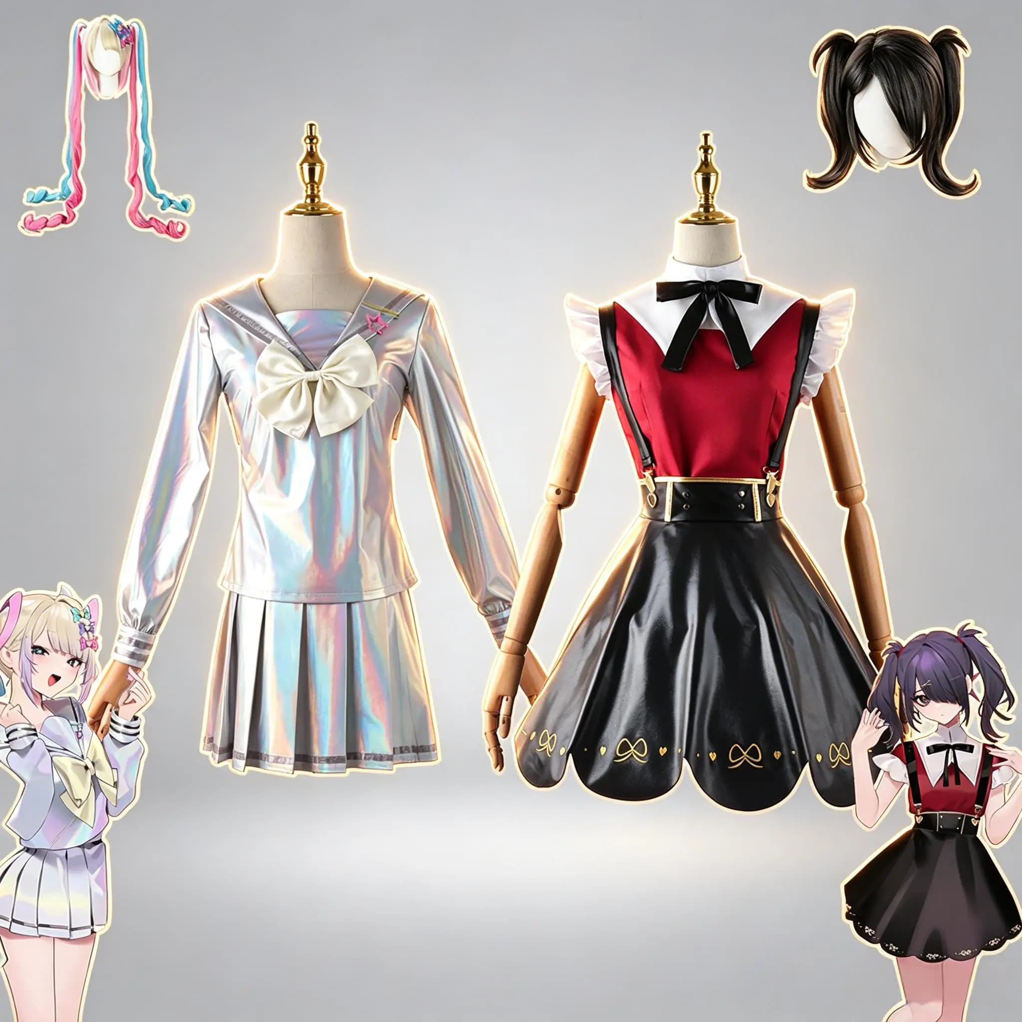 Women’s Yami Kawaii JK Cosplay Costume Full Set Pastel Gothic School Uniform Outfit with Wig & Accessories