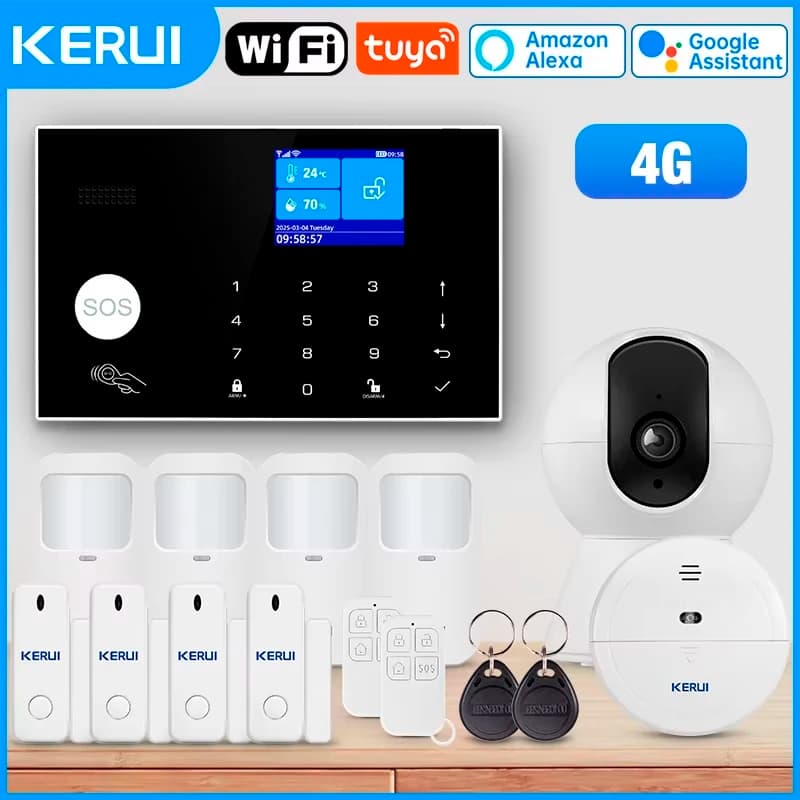 KERUI 4G/WiFi Kit sistema di allarme domestico Sistema di allarme antifurto per protezione di sicurezza domestica Tuya Smart APP Funziona a batteria G34