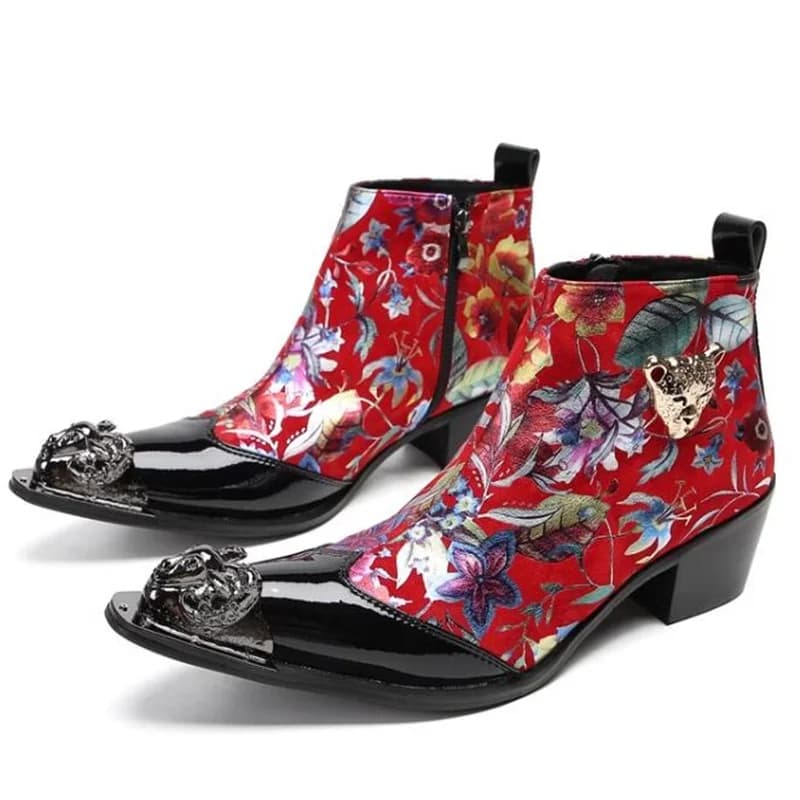 Stivali da uomo con punta in ferro Scarpe eleganti da uomo alte in vera pelle nera patchwork con testa in metallo
