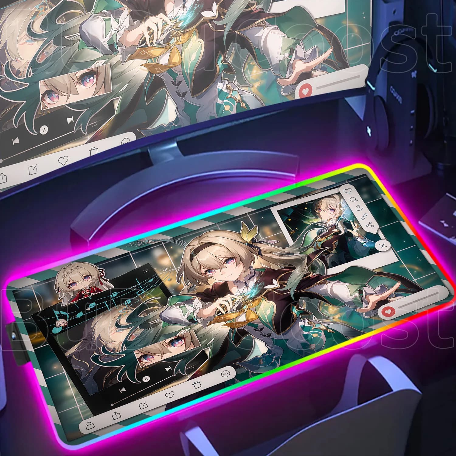 Tappetino per Tastiera da Gaming LED con Bordo Bloccabile, Grande, RGB, Honkai Star Rail Kawaii Fu Xuan Qingque Robin, Mousepad, Accessori PC, Tappeto Retroilluminato
