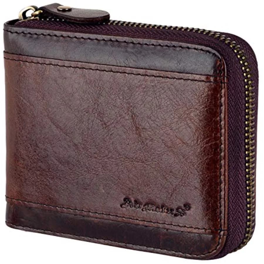 Portafogli da uomo con blocco RFID, portafoglio in pelle con cerniera per uomo, porta carte RFID bifold