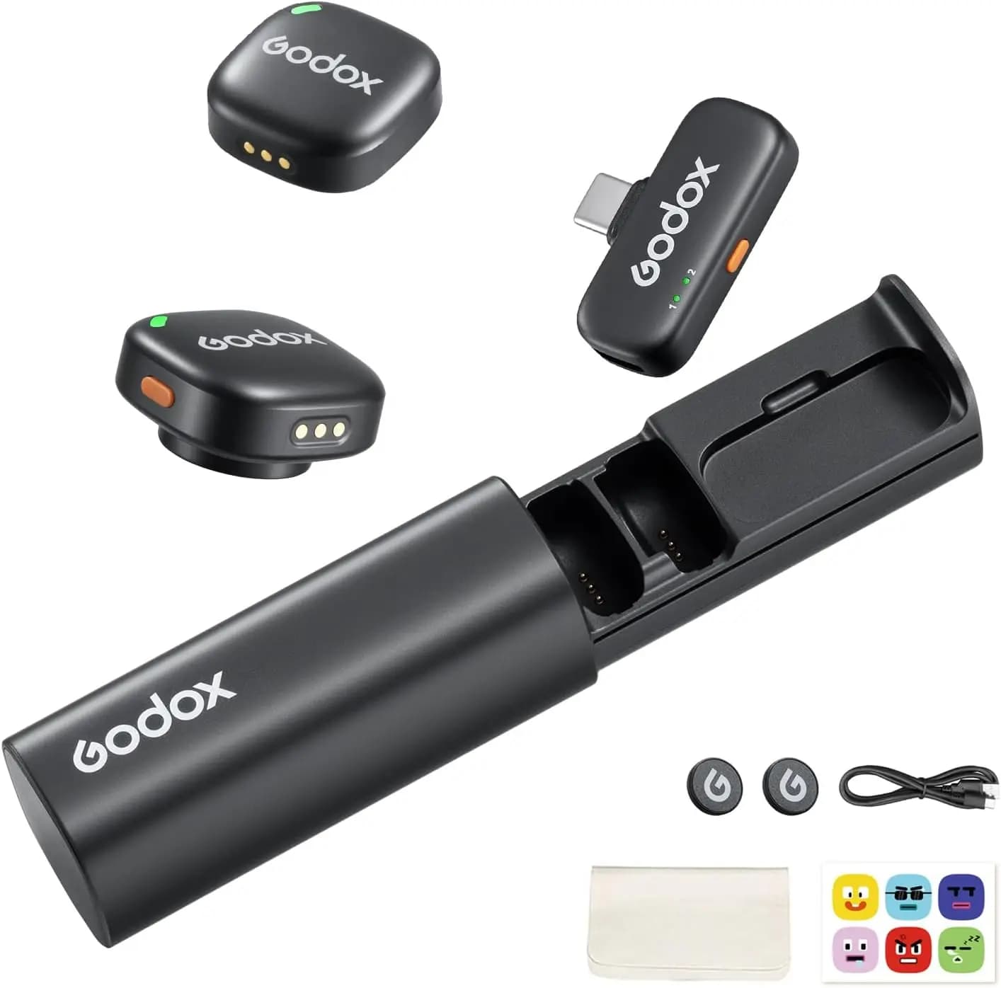 Kit Microfono Lavalier Wireless per iPhone 15/16/17 e Android, USB-C, Riduzione del Rumore, Audio 48kHz, Portata 200m per Vlogging