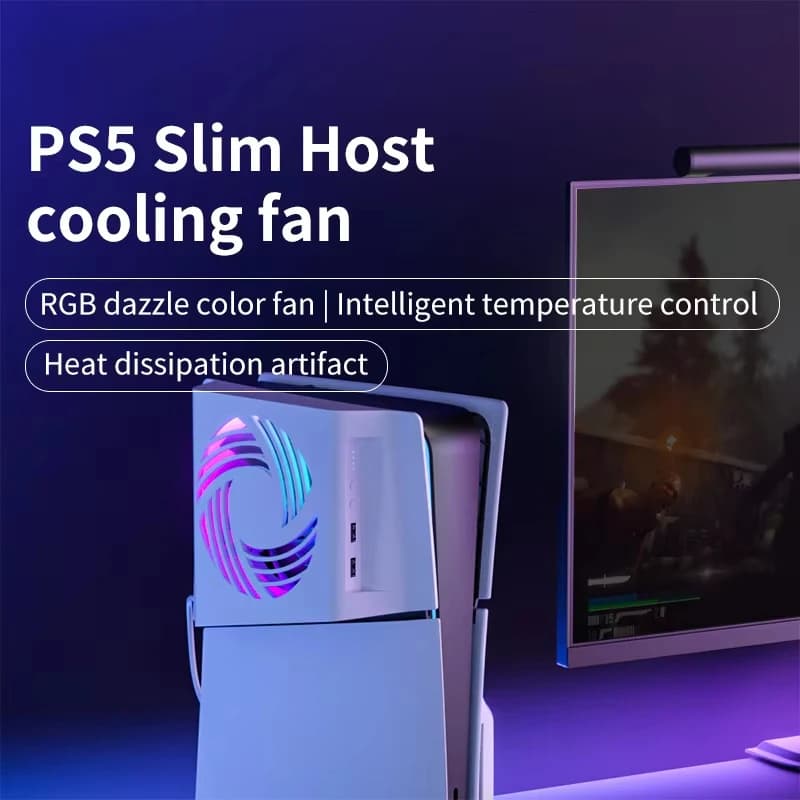 Ventola di Raffreddamento Laterale RGB Controllabile con Sensore di Temperatura per PS5 Slim e PS5 PRO con 2 Porte USB