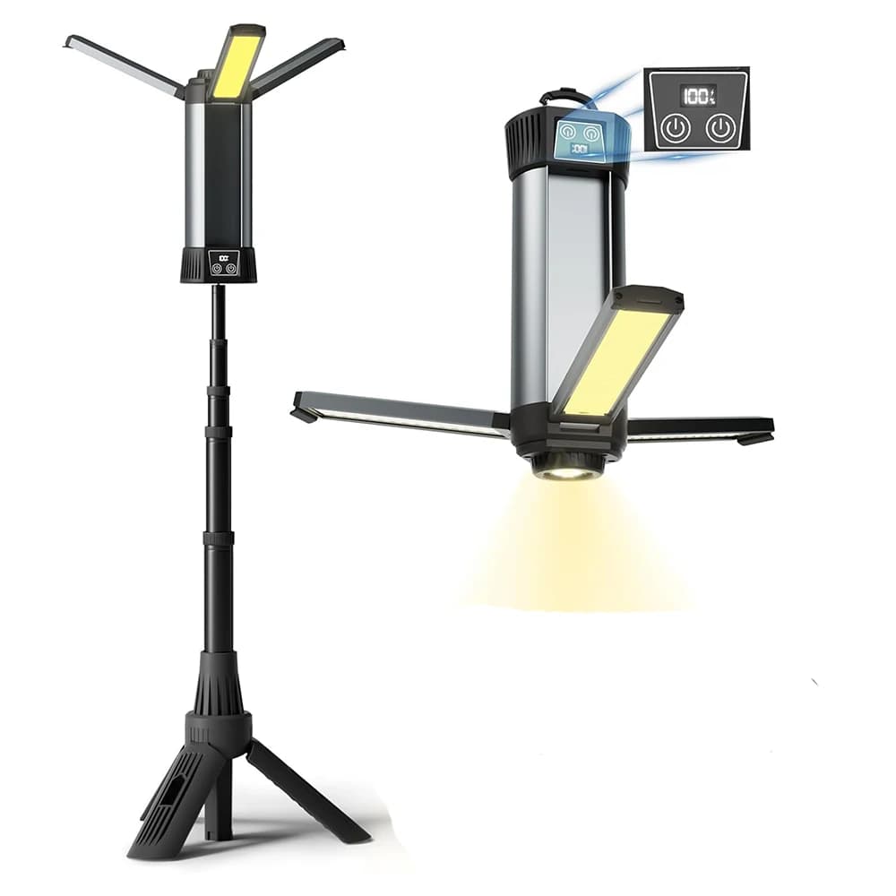 Lampada da Lavoro LED Ricaricabile con Supporto, Luce da Lavoro Senza Fili, Lampada da Campeggio Regolabile più Luminosa con Treppiede Staccabile per Esterni