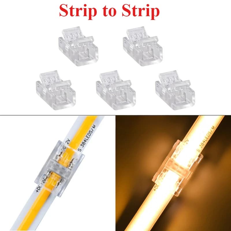 Connettori Trasparenti COB Crystal Buckle Senza Saldatura per Strisce Monocromatiche 2Pin 8/10mm