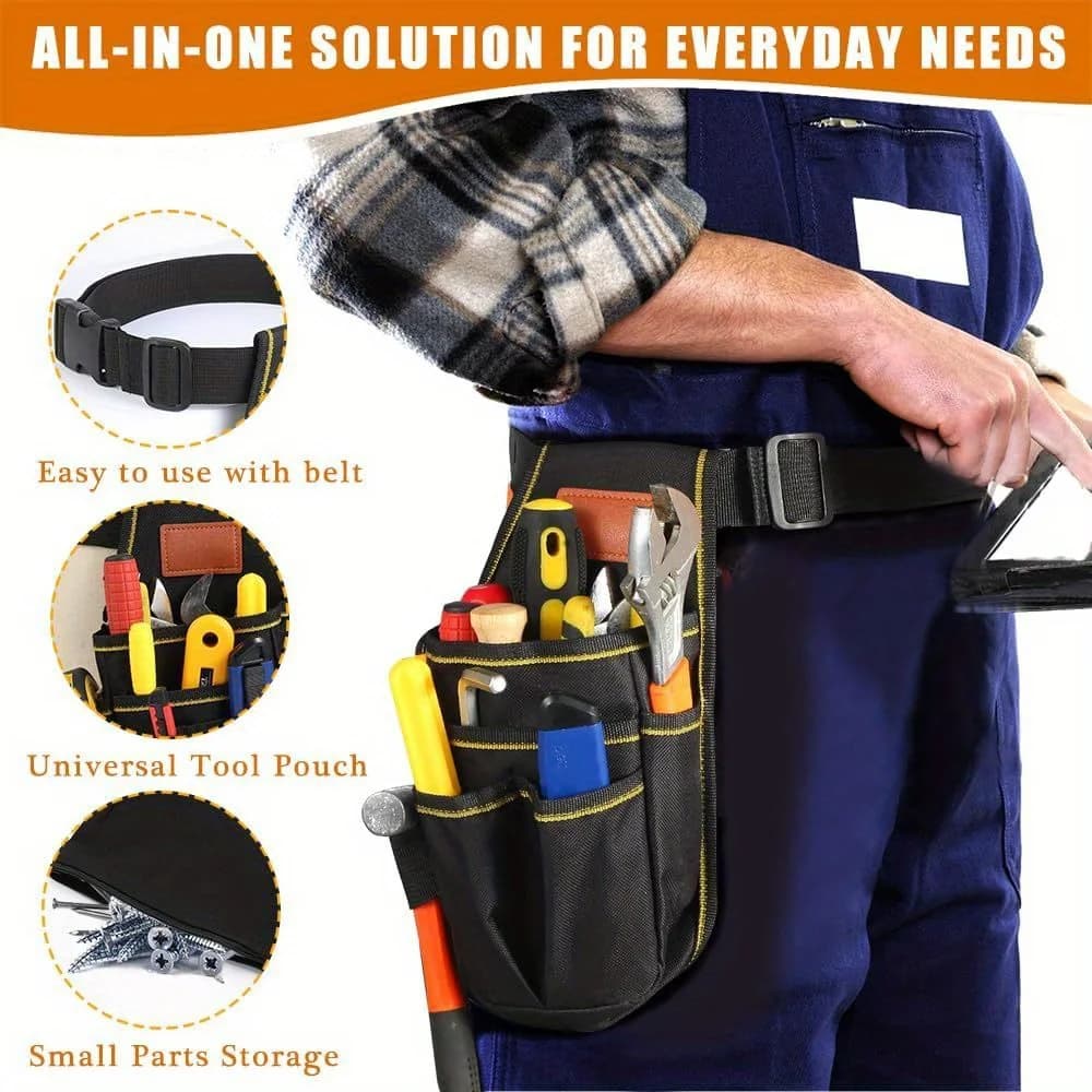 1Pc Belt Mounted Tool Bag Thickened Oxford Cloth Wear Resistant Multifunctional Hardware Storage Pouch For Construction Workers