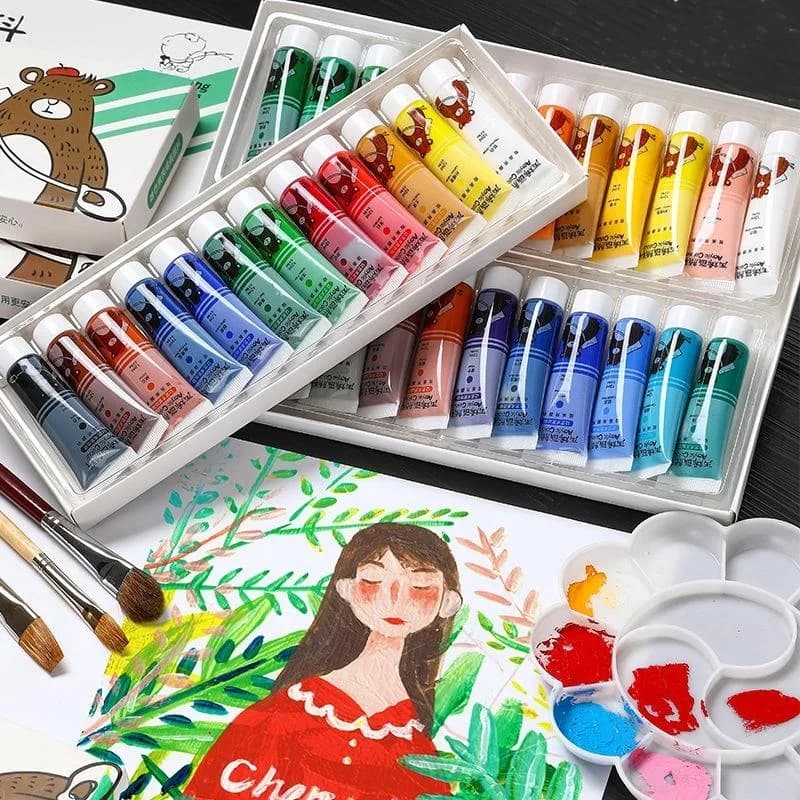 12/24 Colors Acrylic Pigment Set 5ml/12ml Bright Colors Student Artist Canvas Fabric Paper Acrylic Painting Paint Art Supplies
