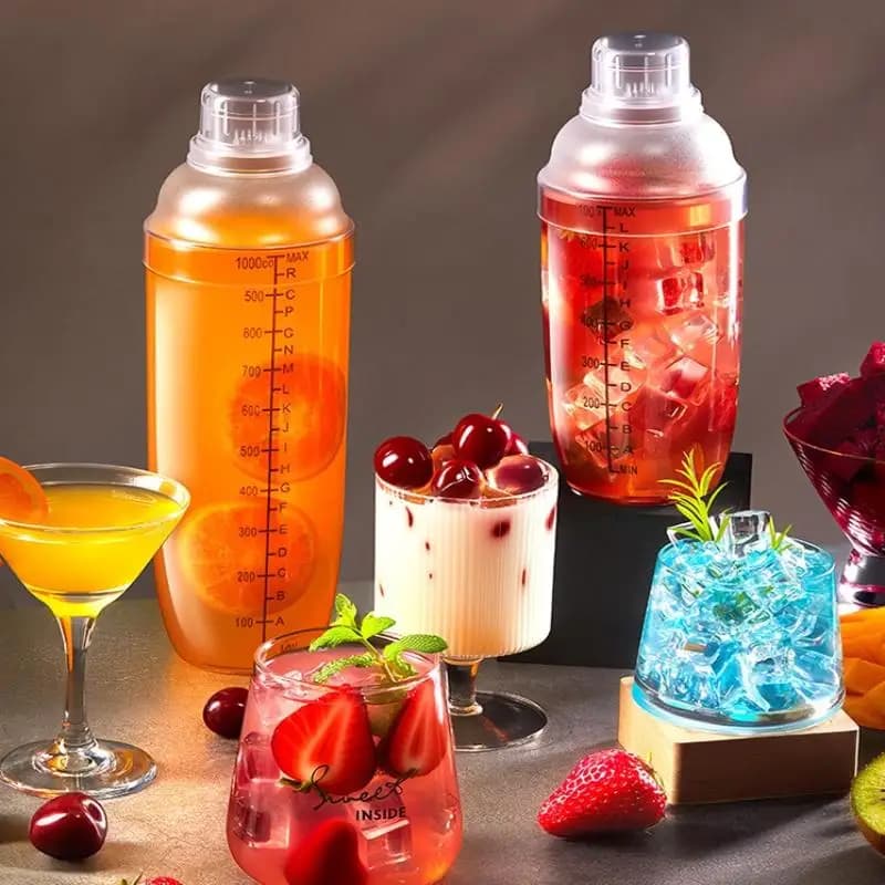 2Pcs Bar Cocktail Shaker Set With Scale Jigger Strainer Mix Tumbler Multiple Capacity Wine Drink Making Tool For Home Bar Party