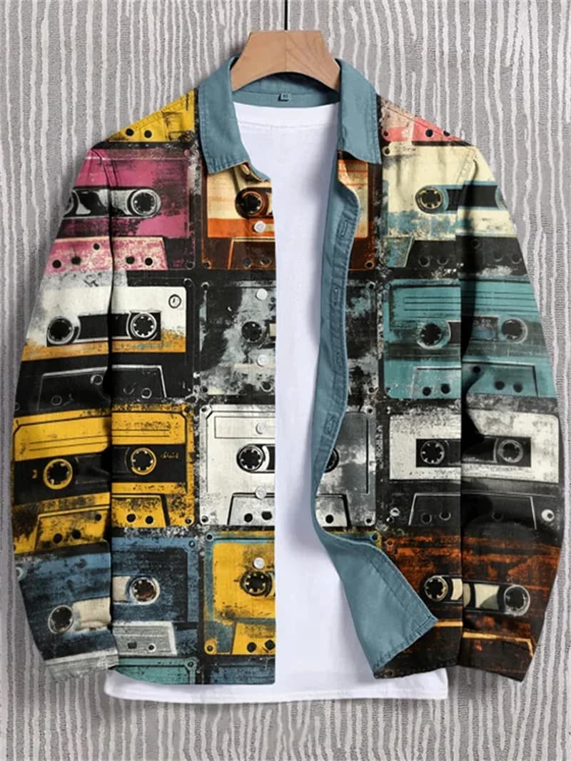 Camicia stampata a fiori 3D a maniche lunghe da uomo nuova Moda casual per le vacanze all'aria aperta Camicia cinese con patta primavera autunno quotidiana