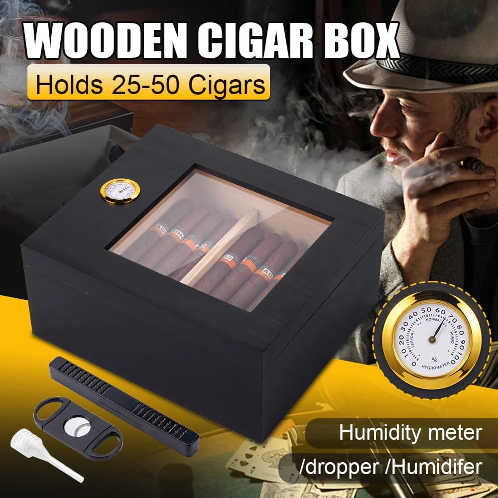Scatola per umidificatore per sigari Custodia per sigari con umidificatore Forbici per sigari Scatola per sigari in legno di cedro con divisore Accessori per regali per sigari per uomo