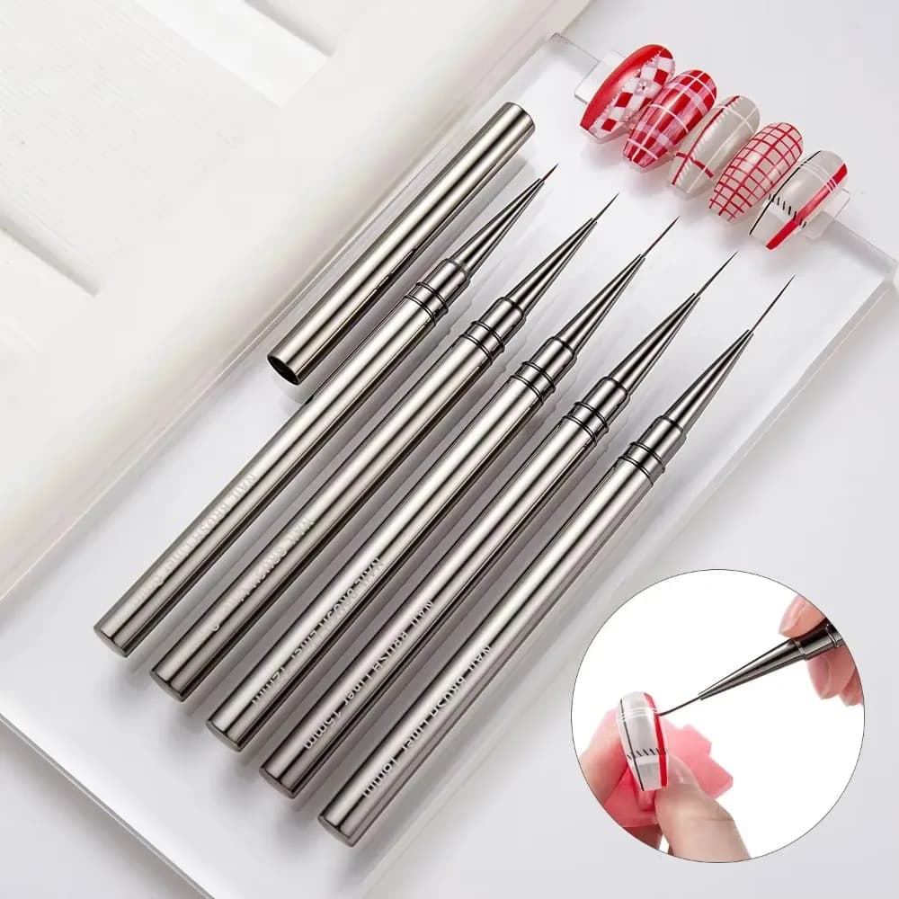 Set di 5 Pennelli per Unghie con Manico in Metallo 6/9/12/15/18mm per Disegnare Linee, Strisce, Pittura Floreale, Nail Art e Manicure