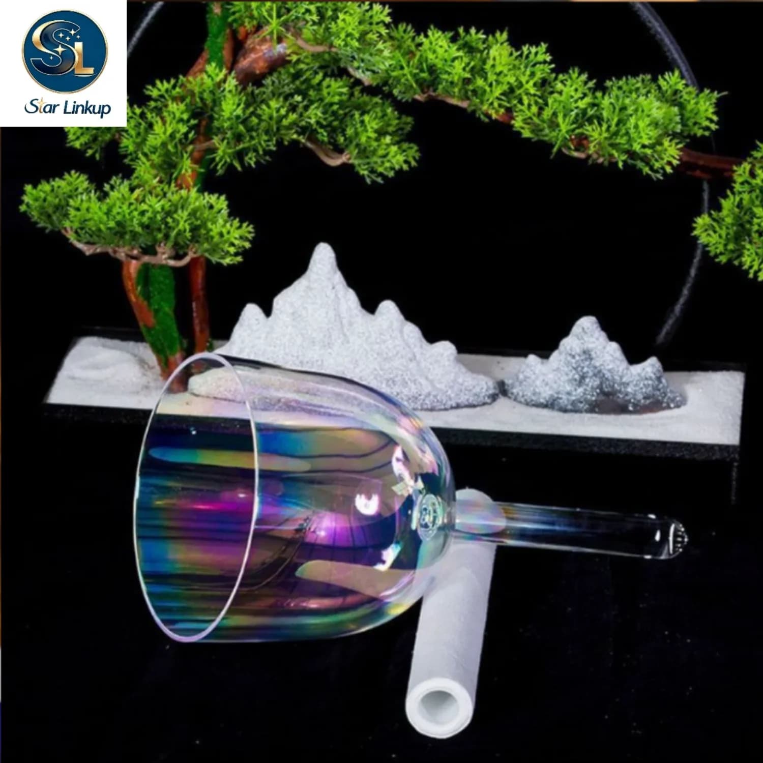 STAR LINKUP 7.5 Inch Cosmic Light Clear Quartz Crystal Singing Bowl with Handle for Stress Relief Sound Healing and Meditation