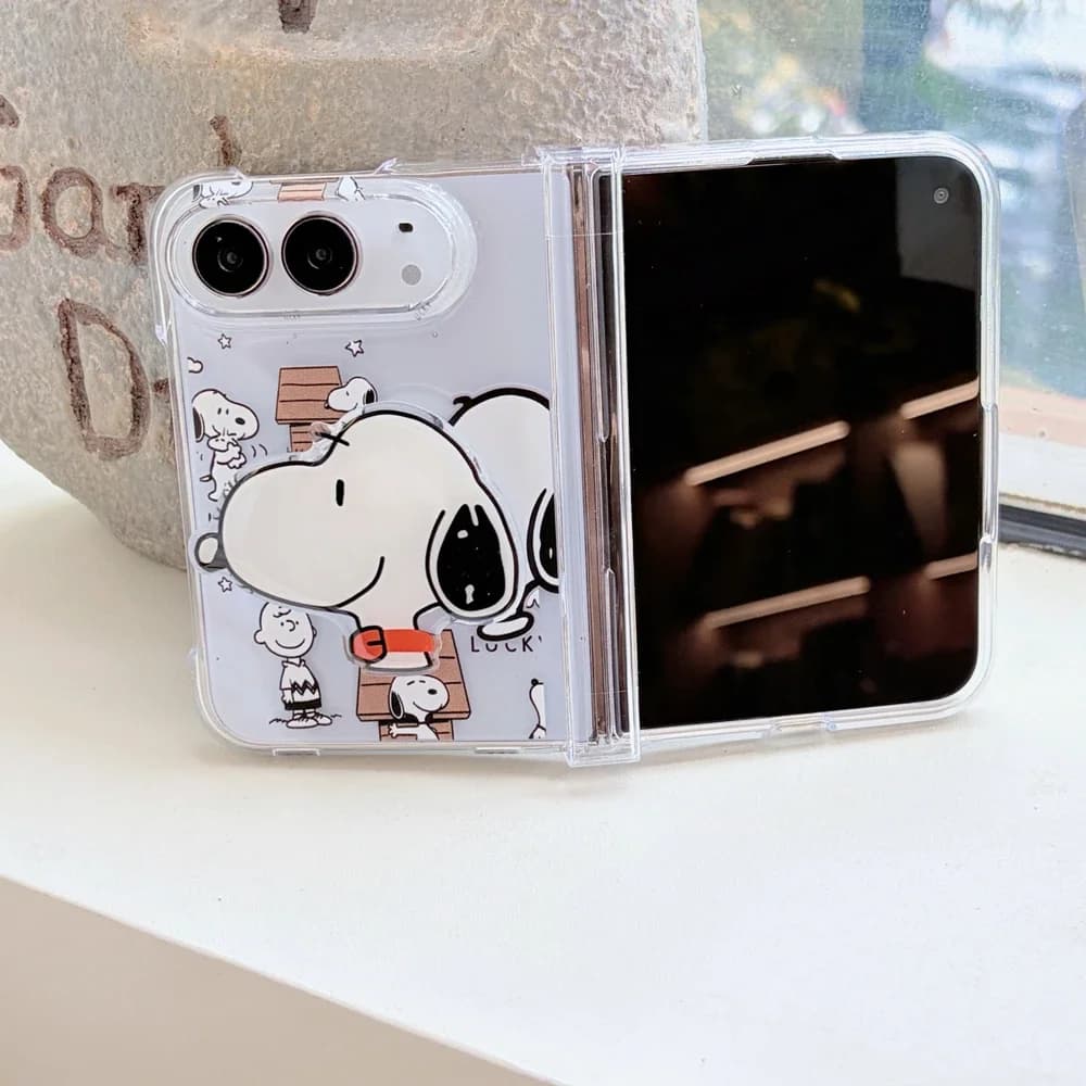 Cute Cartoon Snoopy Charlie Brown Stand Holder Phone Case For iPhone Duo iPhone Ultra Hard Cover With lanyard