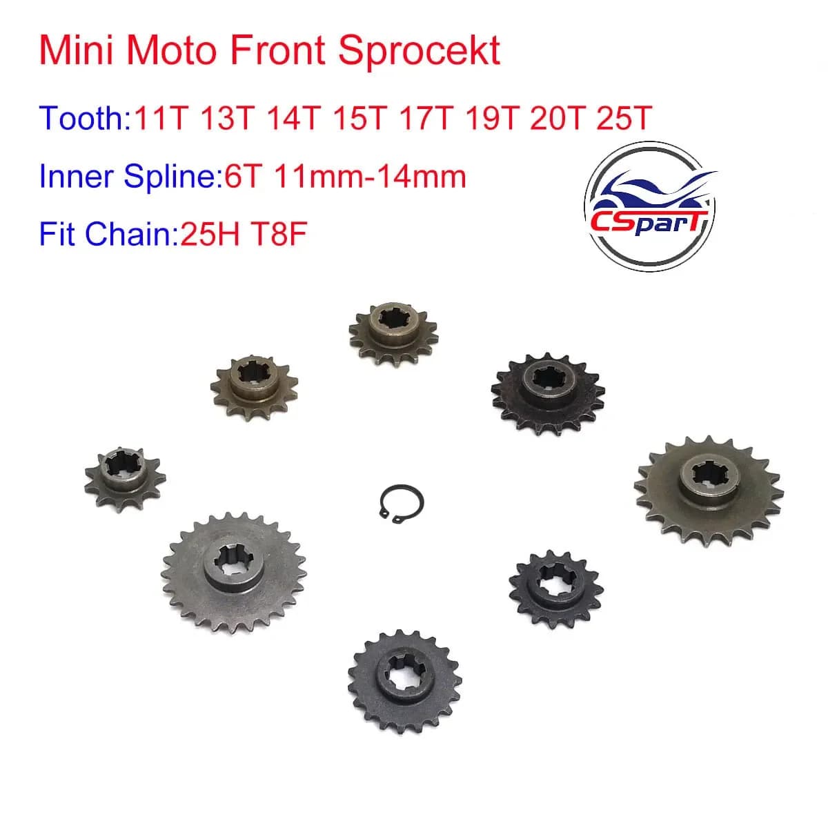 T8F 25H 11T 13T 14T 15T 17T 19T 20T 25T Per 47cc 49cc Pignone Anteriore Catena Cog Mini Moto pocket Bike Scooter