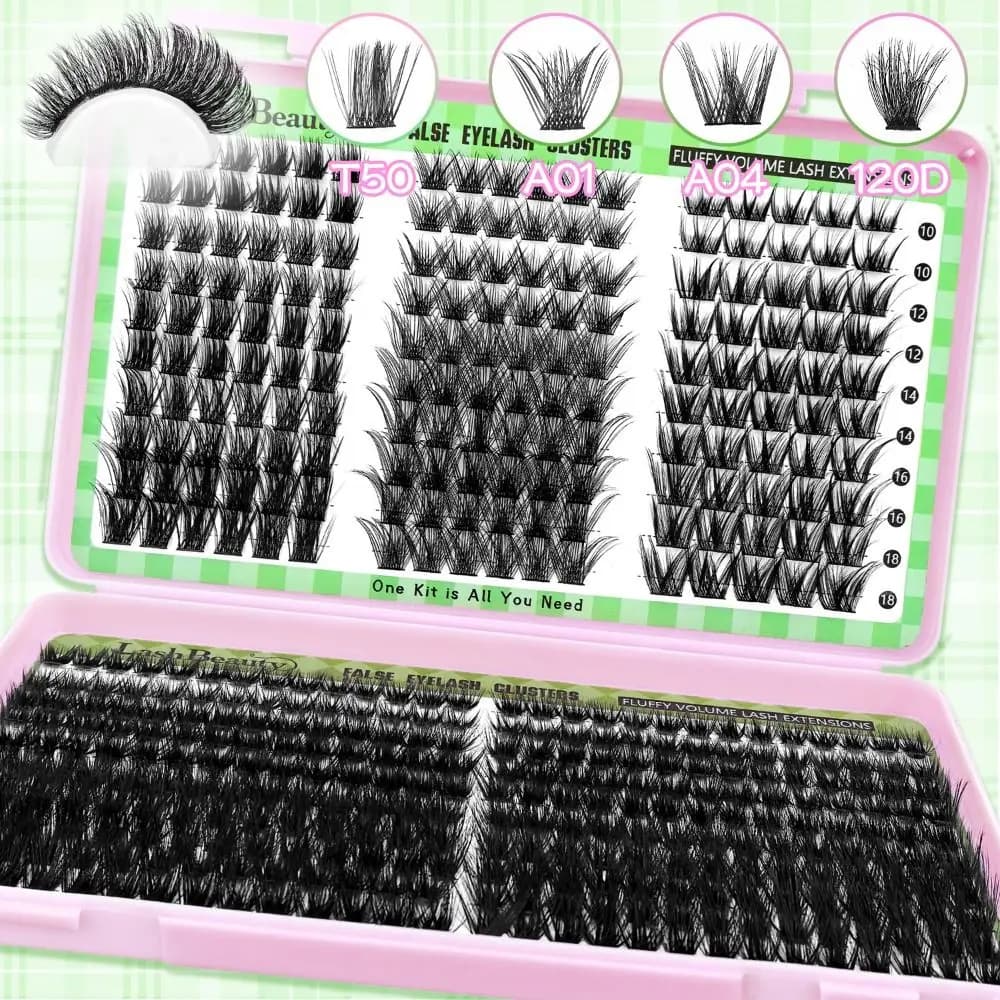 Ciglia Finte dall'Aspetto Naturale, Stile Wispy, Design a Ciuffetti 3D in Finta Visone, Kit per Estensione Ciglia Fai-da-Te