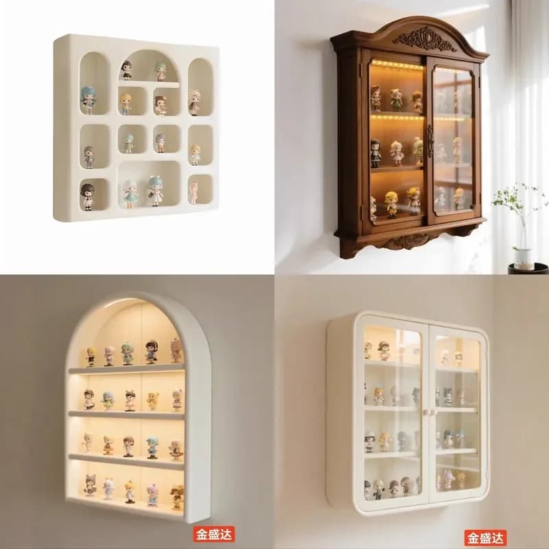 Wall Mounted Display Cabinet for Blind Box Figures Multi Tier Storage Rack Home Decor Shelf Organizer
