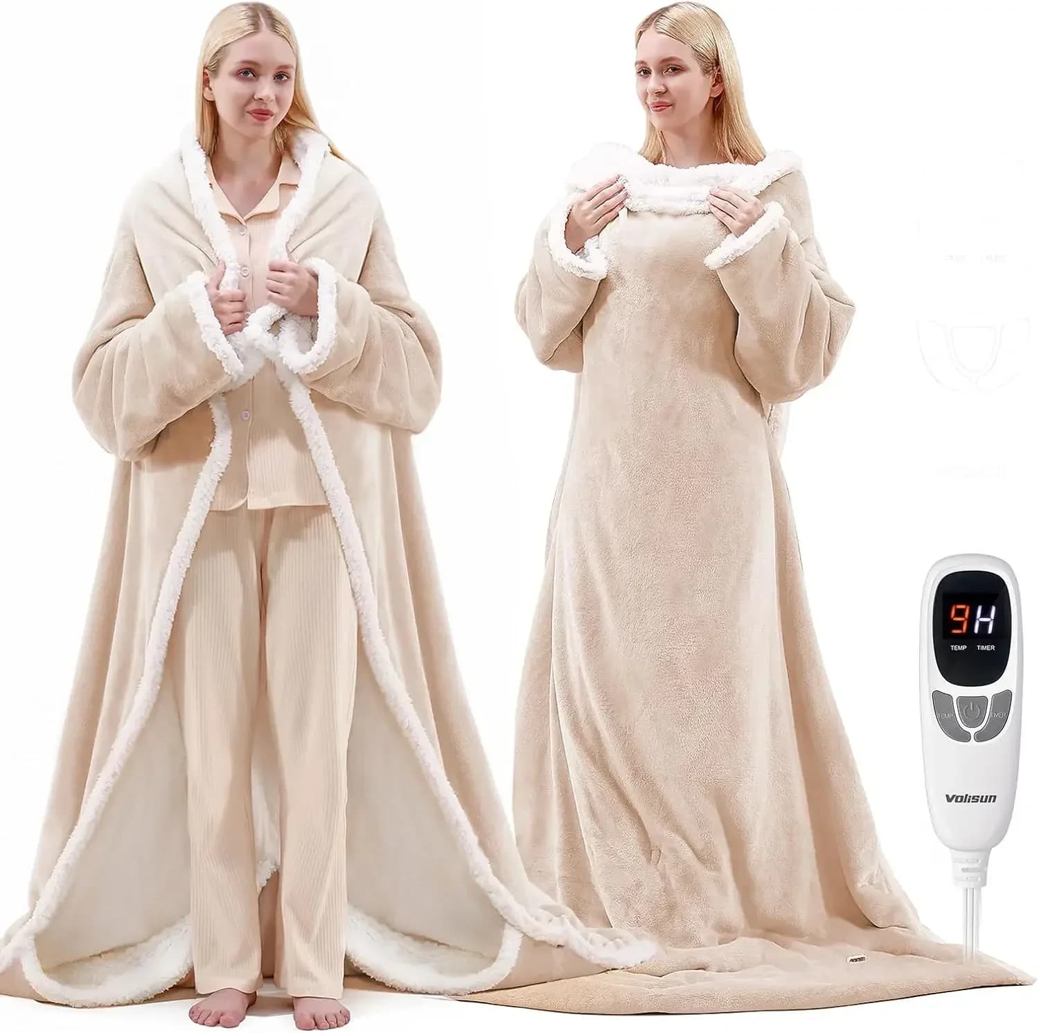 Coperta Riscaldante Indossabile con Tasca per i Piedi, Coperta Elettrica con Maniche, 9 Livelli di Riscaldamento e Spegnimento Automatico da 1 a 10 Ore