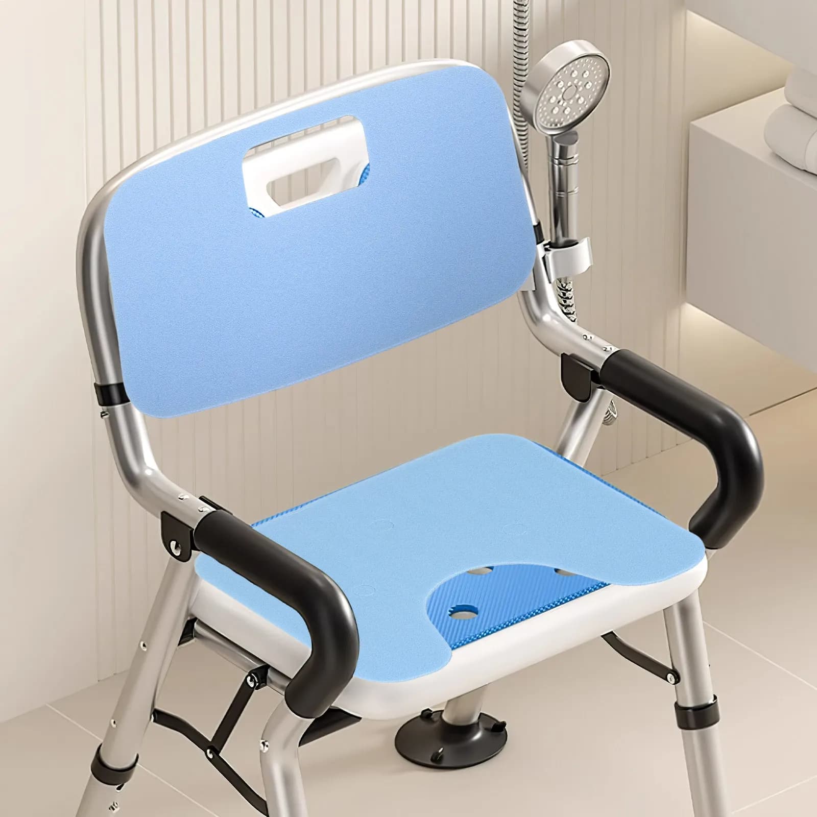 Set di 1 Cuscino Impermeabile per Sedia da Doccia, Antiscivolo, Morbido e Confortevole, con Schienale, Universale per Anziani e Disabili