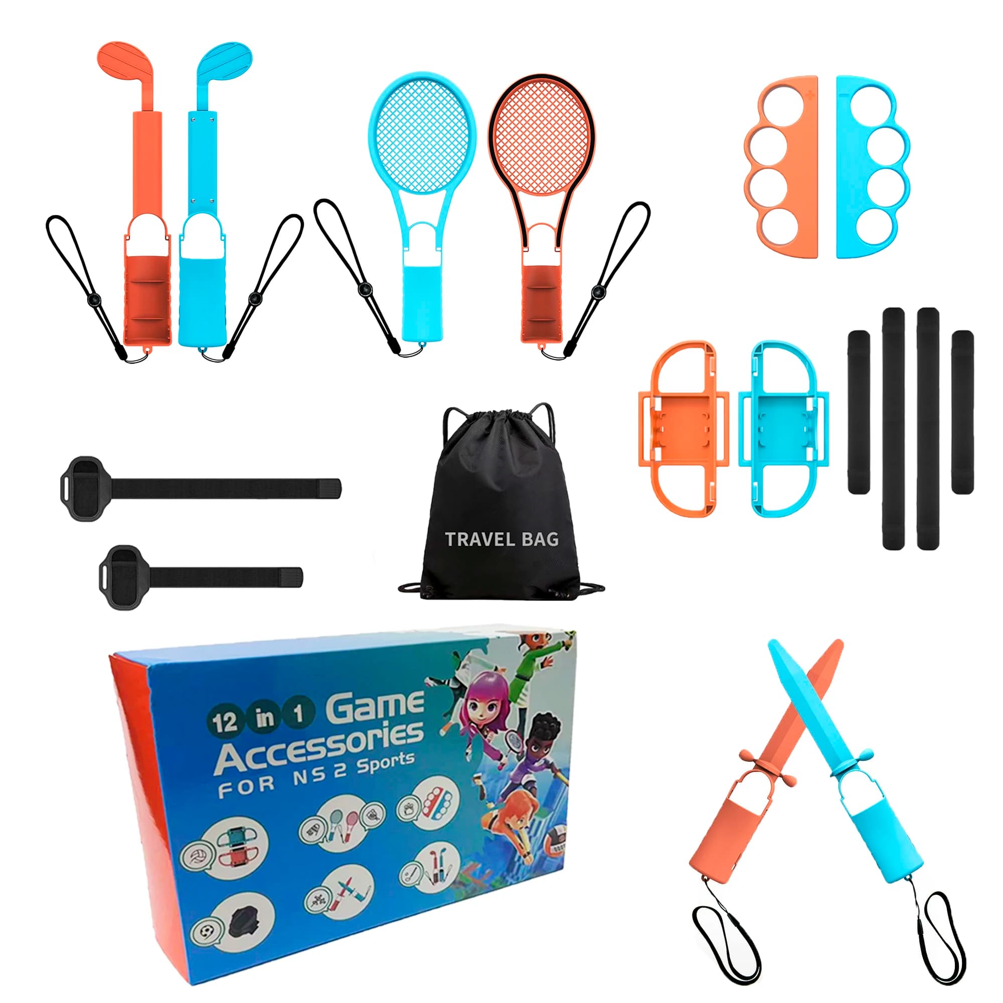 Family Games Set 12-in-1 Bestseller for Switch 2 Sports – Tennis Rack, Golf Mace, Spade and Fasce per Polso/Caviglia