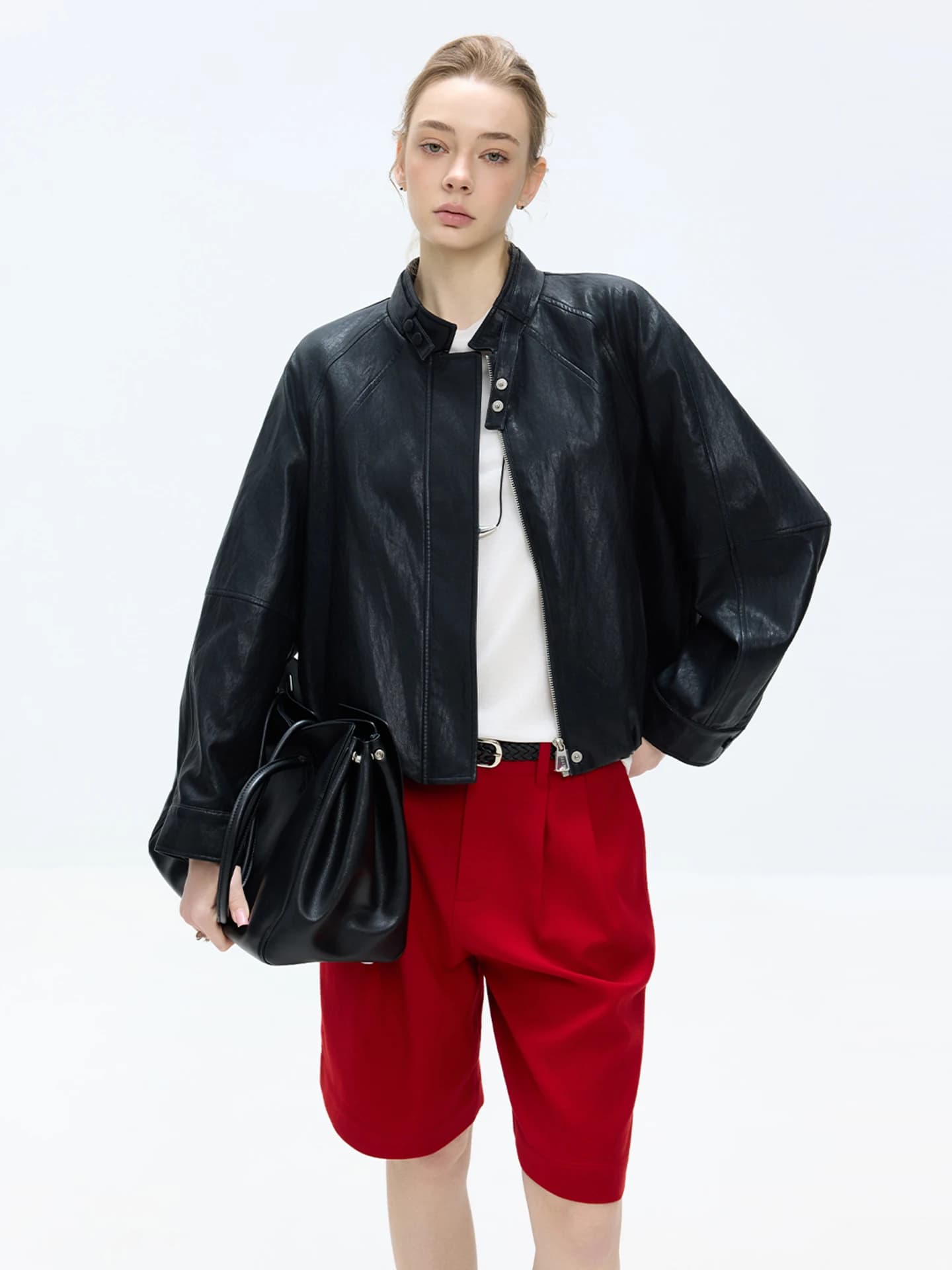 Elegante Giacca in Pelle PU con Collo Morbido, Design Casual, Primavera 2026, Moda Femminile, Abbigliamento Esterno Ecosostenibile