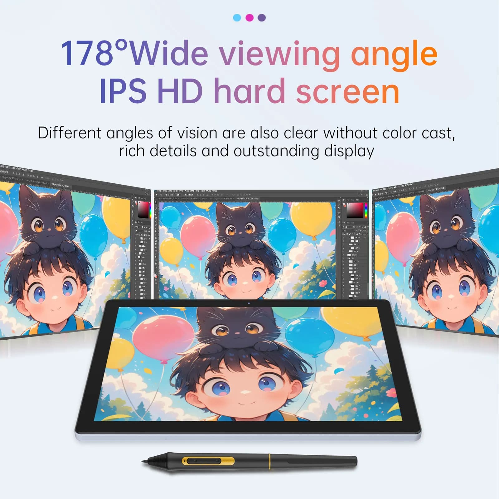 BOSTO BT-101A Tavoletta Grafica con Schermo IPS da 10.1 Pollici, Penna Senza Batteria con 16384 Livelli di Pressione e Touch Digitale per Windows