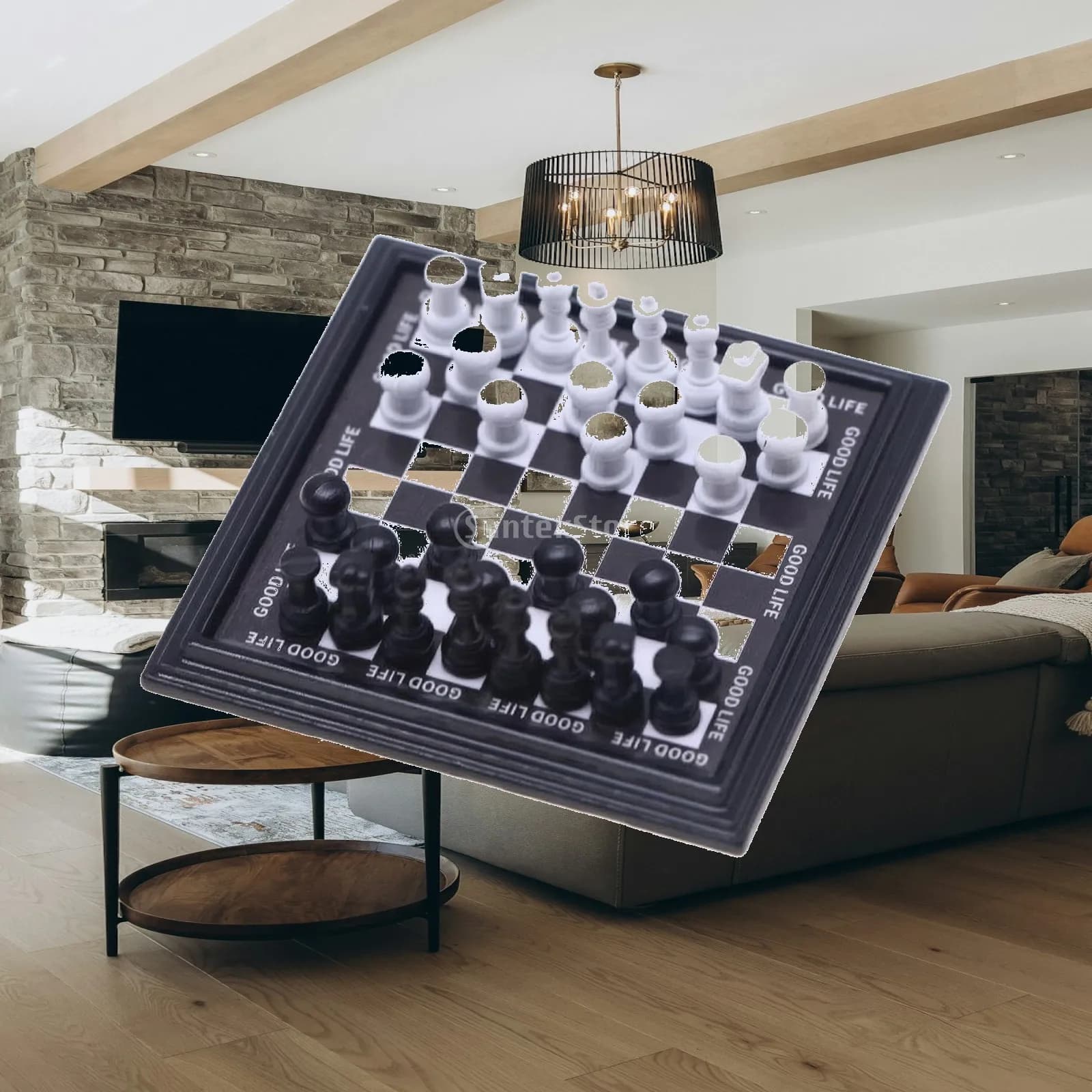 Miniature Metal Chessboard Space-Saving Dollhouse Miniature Chess Set Mini Chessboard with Sculpted Pieces Collectible