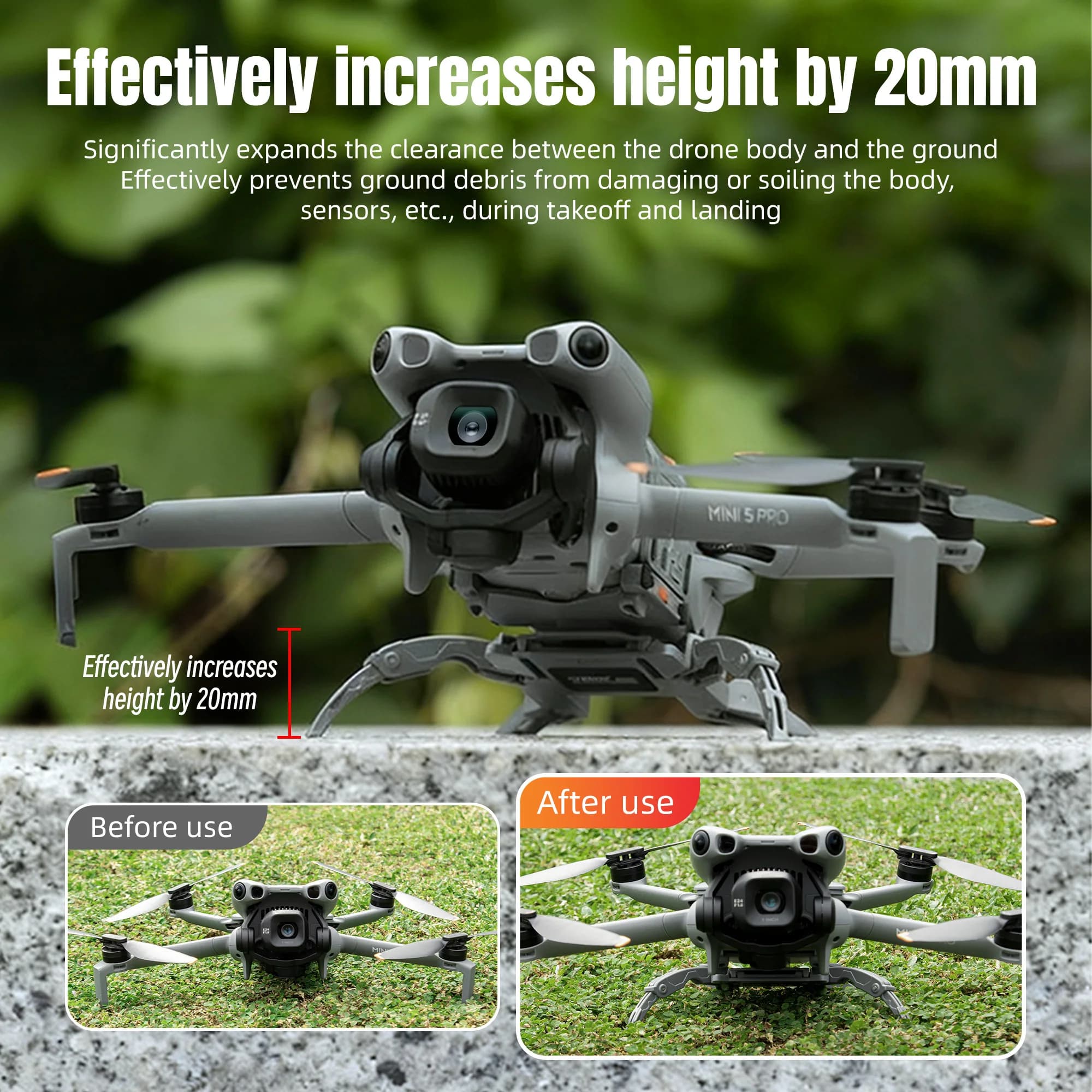 Per DJI Mini 5 Pro: Treppiede per aumento altezza / Staffa di estensione per carrello di atterraggio / Smontaggio rapido e telaio anti-caduta per allenamento