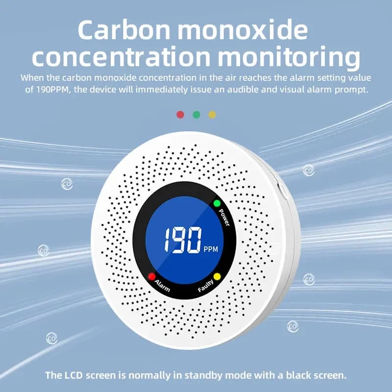 Rilevatore di fumo indipendente per avvelenamento da monossido di carbonio, rilevatore di allarme, indicatore LCD per la casa