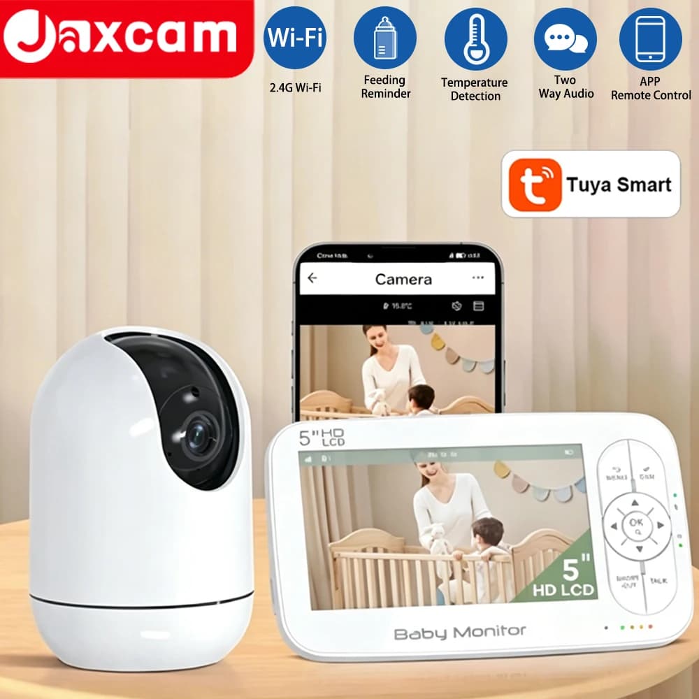 Monitor per Bambini WiFi da 5 Pollici con Zoom 4x, Telecamera PTZ, Controllo Dual Tuya, Audio Bidirezionale, Visione Notturna