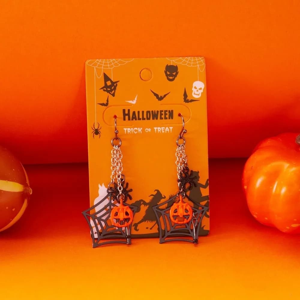Cute Bat Halloween Earrings Spider Acrylic Ghost Ear Studs Long Tassel Punk Pumpkin Dangle Earrings Gift